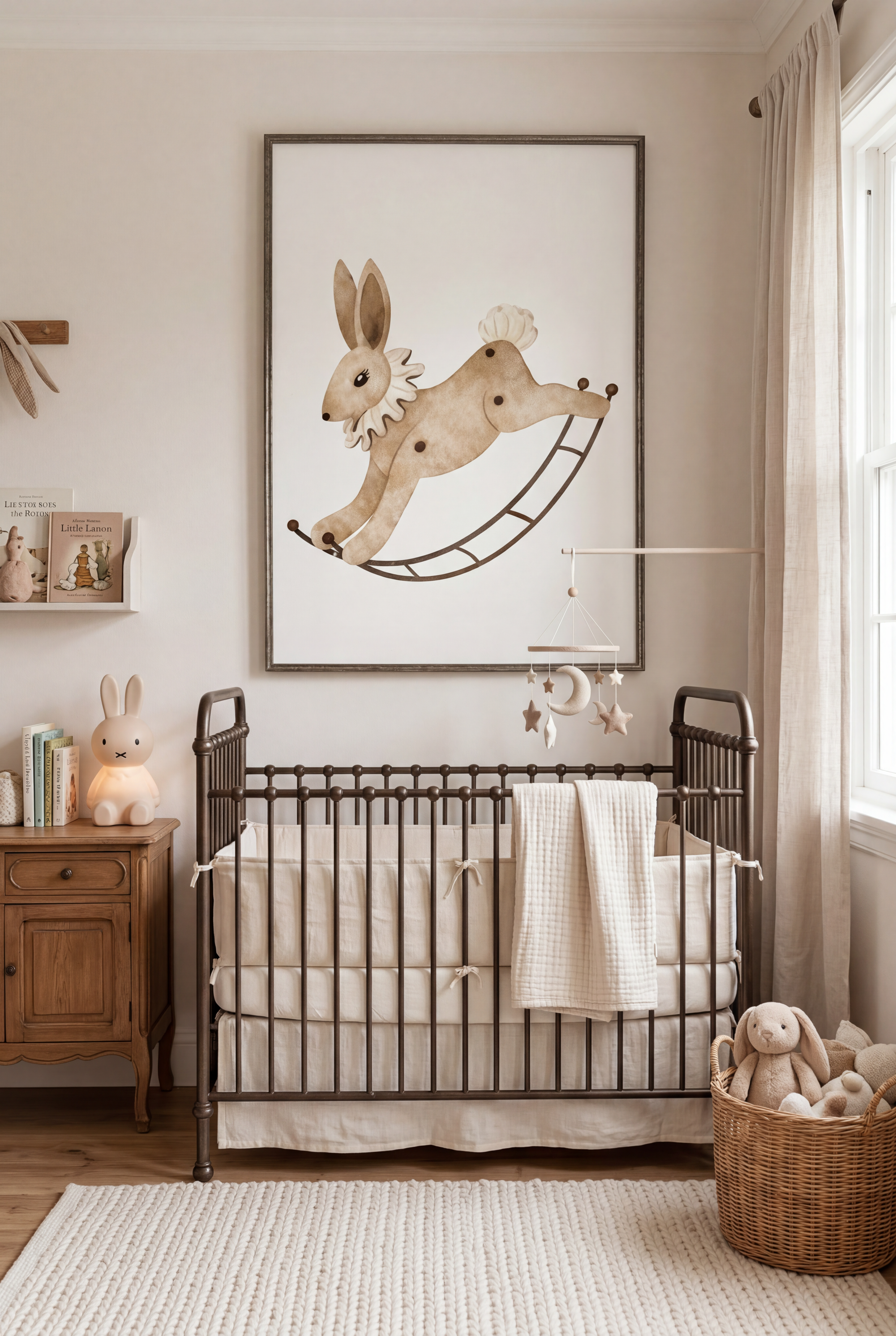 Bunny Rocking Toy Neutral Nursery Poster - Tiny Treasures